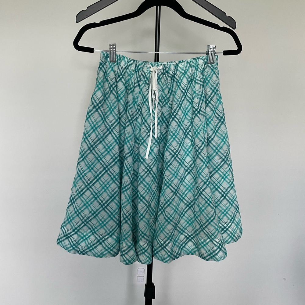 Maeve Anthropologie Plaid Midi Skirt XS Turquoise Cotton Full Circle Cottagecore